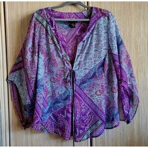 Lane Bryant Women's Blouse Size 18/20 Flattering Pullover Sheer Boho Bling EUC